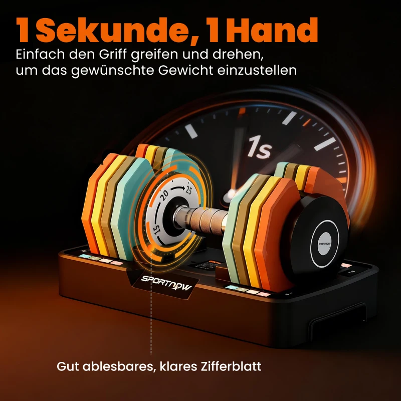 SPORTNOW Verstellbare Hantel, 5 kg/10 kg/15 kg/20 kg/25 kg Platzsparende Hanteln mit rutschfestem Griff