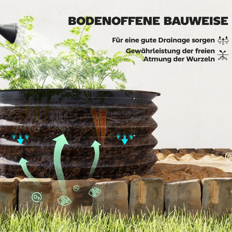 Outsunny 2er-Set Verzinkte Pflanzkübel, Ø60 x 30H cm Blumentöpfe mit offenem Boden für verschiedene Pflanzen, Dunkelgrau