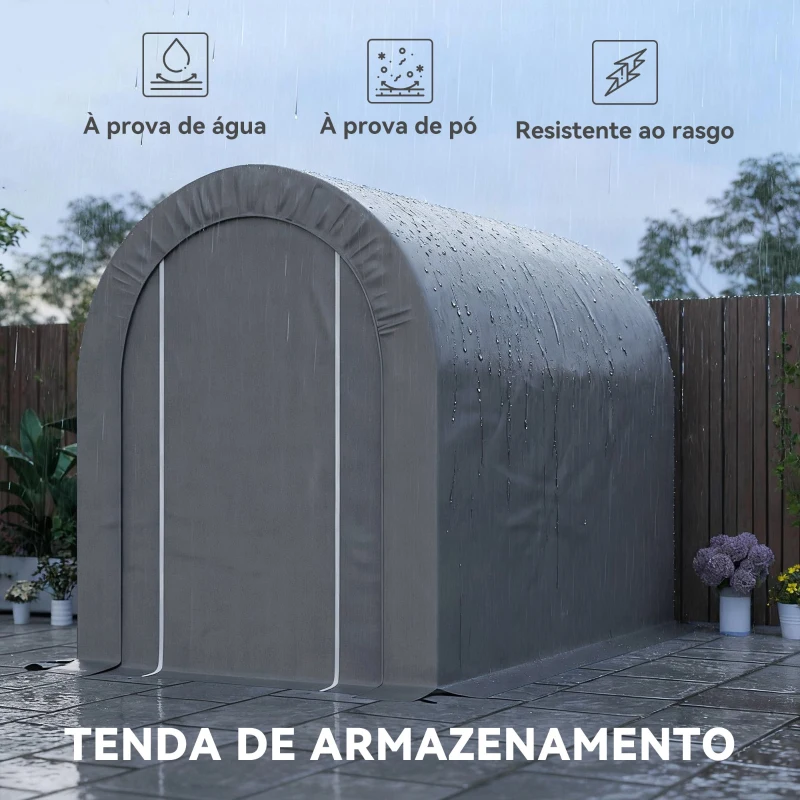 Outsunny Tenda de Jardim para Bicicletas com Estrutura em Aço, Porta com Fecho, Impermeável 2,4x1,6x1,9 m Cinzento Claro
