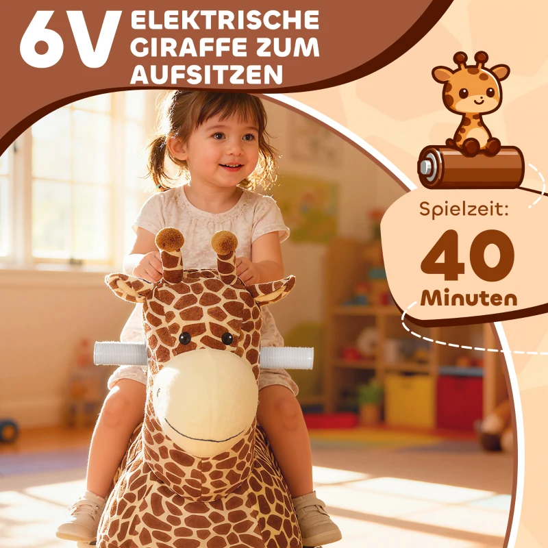 AIYAPLAY Giraffe zum Reiten, fahrendes Reitpferd in Giraffenform, Batteriebetrieb, waschbarer Bezug, Pedale, leise Räder, Musik, 1,5-5 Jahre, Braun