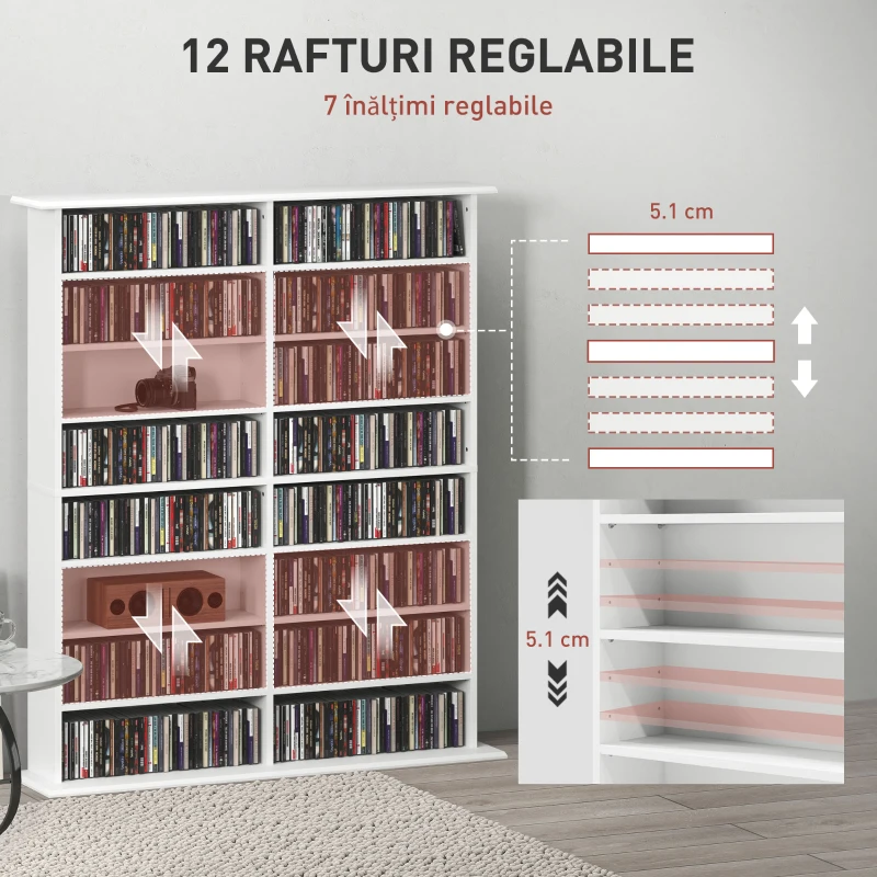 HOMCOM Mobilier Bibliotecă cu 16 Rafturi pentru 720 CD-uri din Lemn 106.5x24x126.3 cm Negru