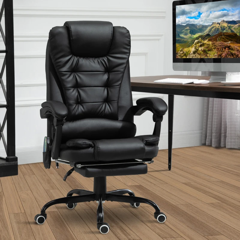 Vinsetto Fauteuil de bureau massant, chaise de bureau, chaise ergonomique avec hauteur réglable, dossier inclinable et télécommande filaire, repose-pieds rétractable et pivotant à 360°, noir(m-10)