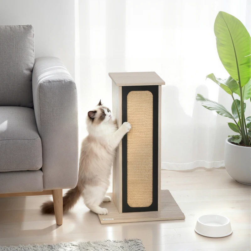 PawHut 63cm Cat Scratching Post, Cat Scratcher with Replaceable Scratching Board, Top Perch, Sisal Scratch Mat, Oak