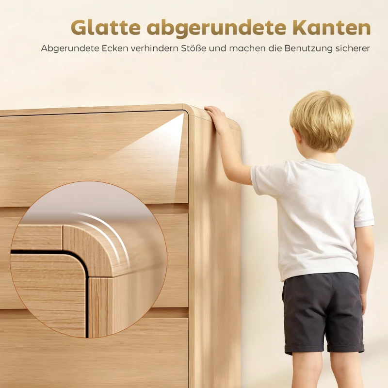 HOMCOM 100 cm Sideboard, Buffetschrank mit 6 Schubladen, Kommode für Küche, Wohnzimmer, Esszimmer, Naturholz