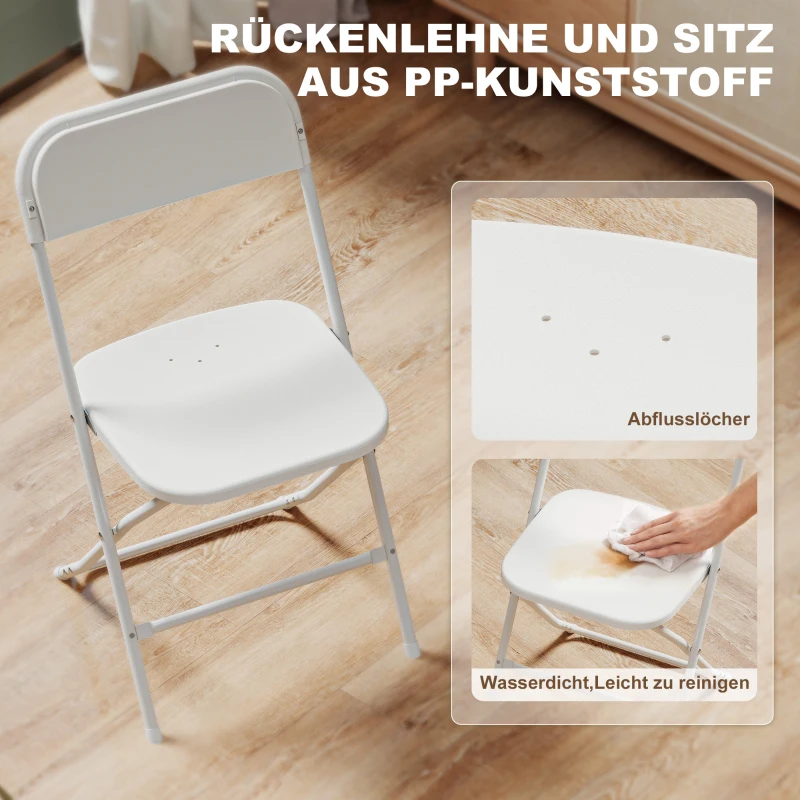 HOMCOM 6er-Set Klappstühle, faltbare Stühle mit Ablauflöchern, Stahlrahmen, vielseitig einsetzbar, Weiß