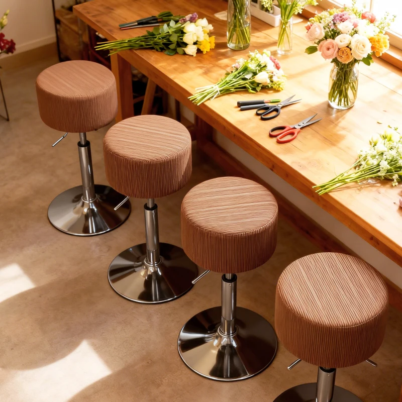 HOMCOM Taburete de Cocina Regulable en Altura 52-66 cm Tapizado en Pana Giratorio en 360° Marrón