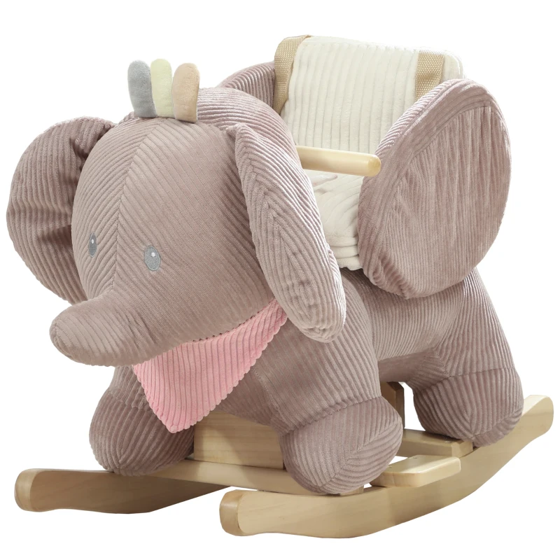 AIYAPLAY Caballito Balancín para Bebés con Sonido de Elefante y Cinturón de Seguridad de 3 Puntos Base de Madera Marrón