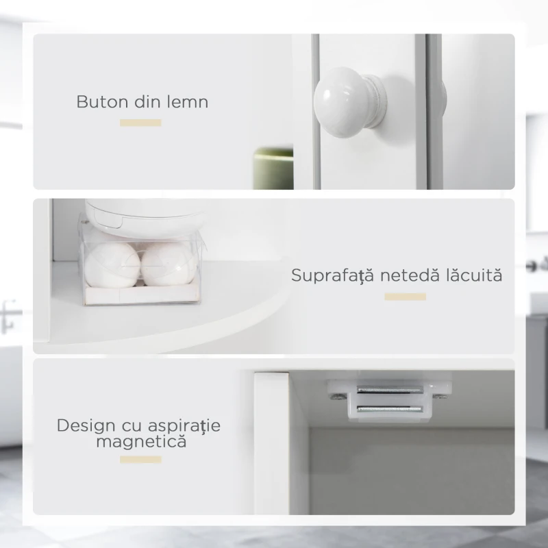 Homcom Dulapior Baie cu Oglinda – Lemn Alb 66×17×63 cm