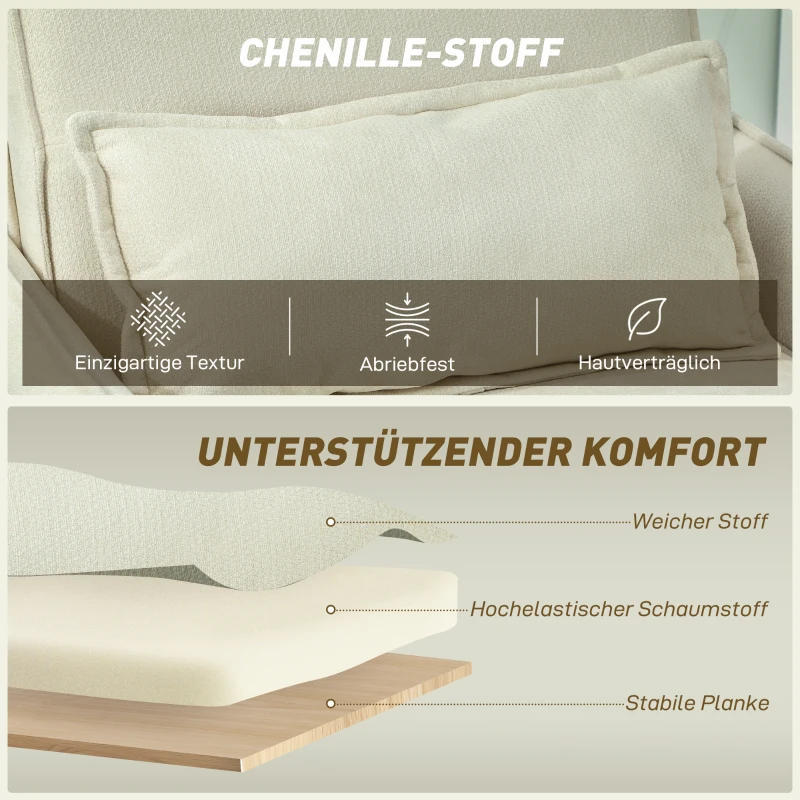 HOMCOM Schlafsessel 3 in 1 Umwandelbarer Sessel mit Bettfunktion, Lendenkissen, für Wohnzimmer Creme