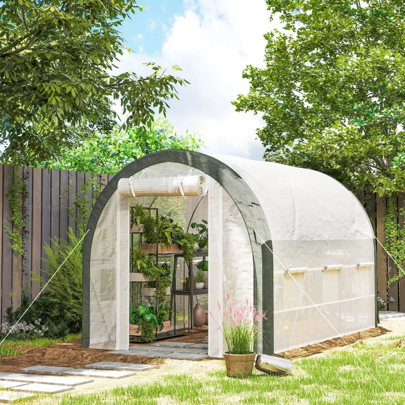 Outsunny 3 x 2(m) Walk-In Tunnel Greenhouse, with Accessories - White