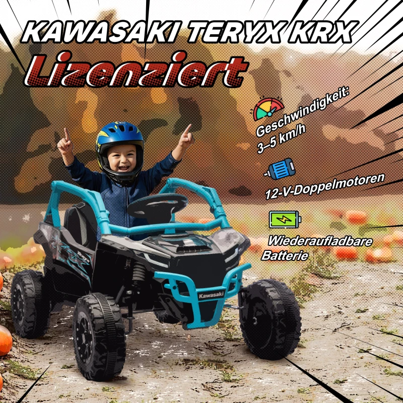 AIYAPLAY 12V Elektrisches Geländefahrzeug für Kinder, Fernbedienung, LED-Lichter, Musik, Hupe, für Kinder von 3-8 Jahren, Blau