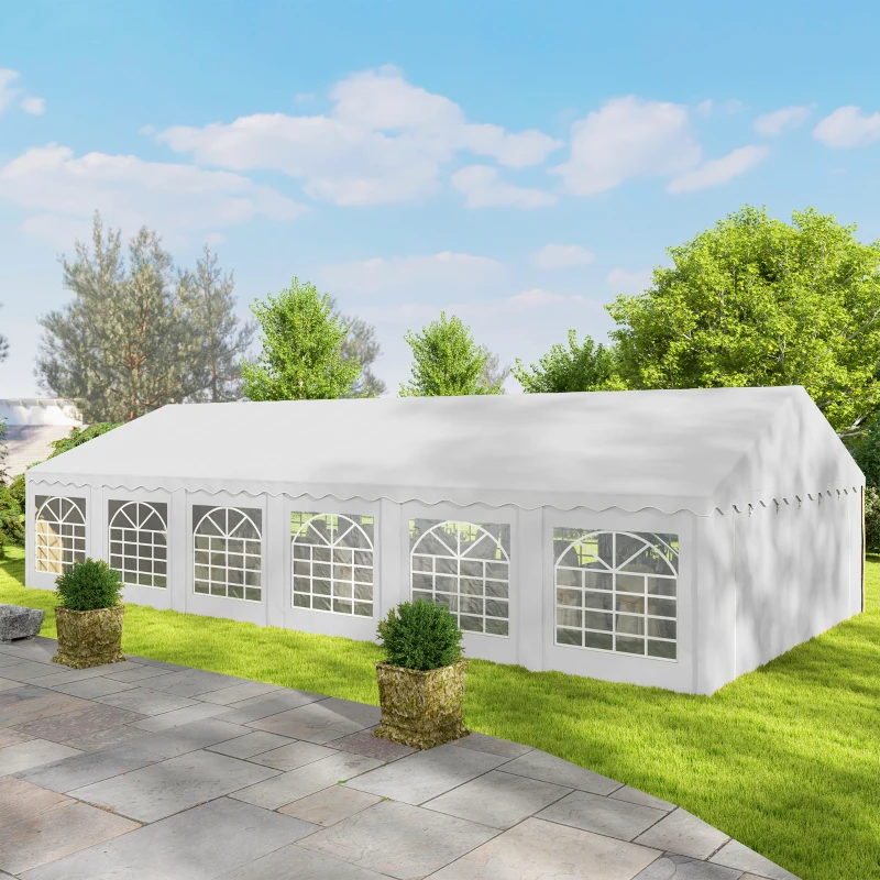 Outsunny Tenda para Eventos 12x6m Tenda de Jardim com 12 Paredes Laterais Amovíveis e 12 Janelas Impermeável Proteção UV  30+ Branco