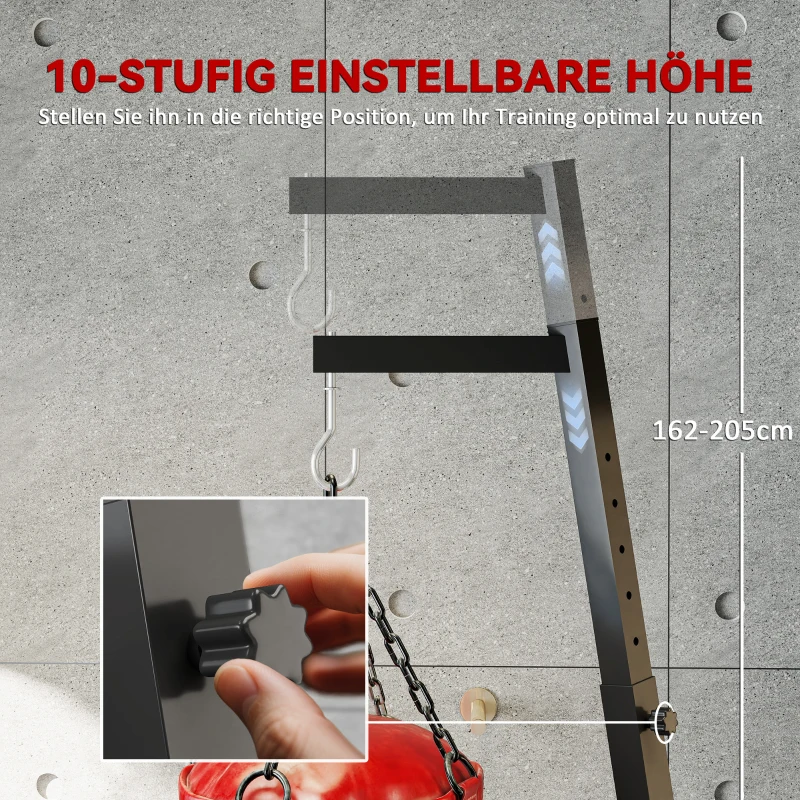 SPORTNOW Boxsackständer, Boxsackhalterung, höhenverstellbar, freistehend, klappbar, Stahl, 170 x 90 x 225 cm, schwarz