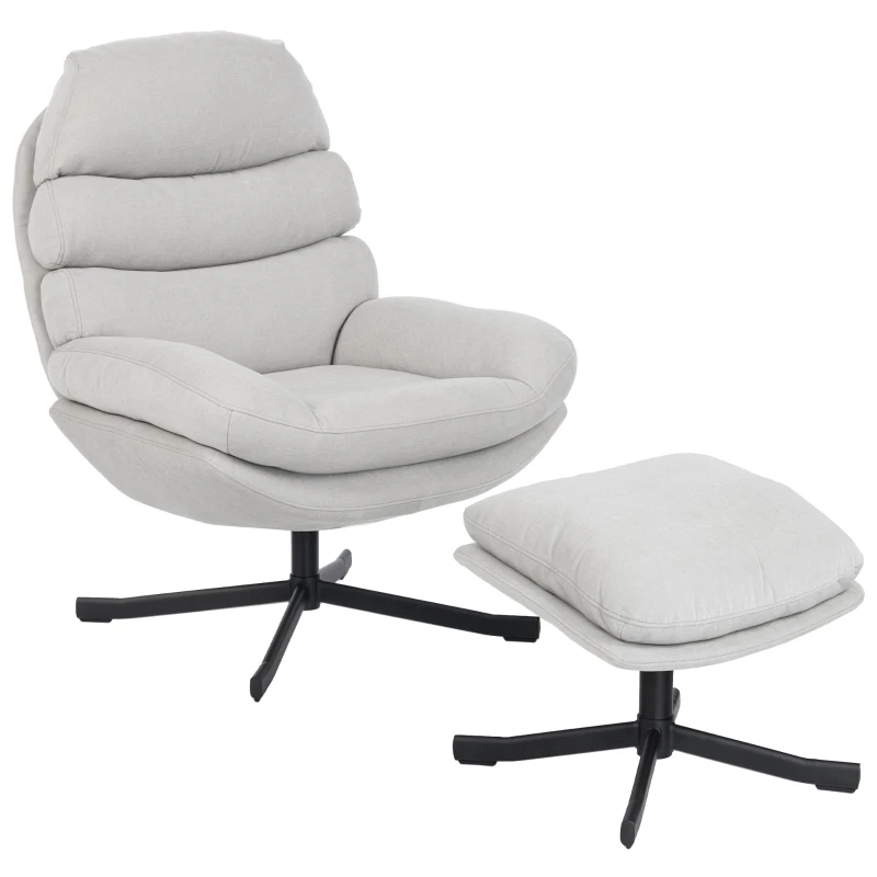 HOMCOM Relaxsessel mit Hocker Sessel Loungesessel mit Chenille-Stoff, Modern Fernsehsessel, 78 x 93 x 100 cm, Cremeweiß
