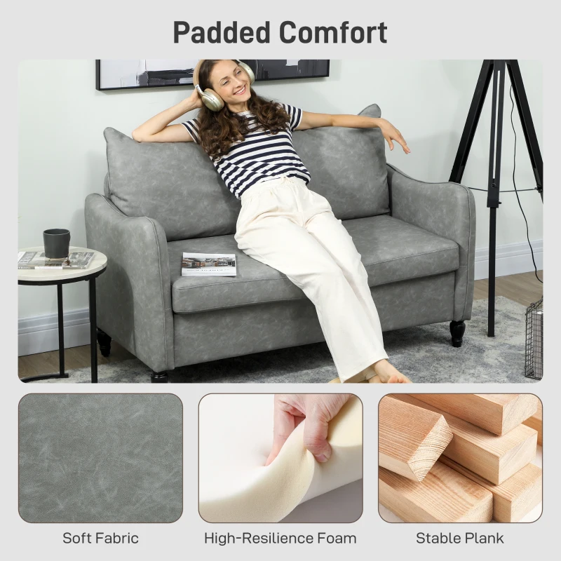 HOMCOM Faux Leather Marble-Effect Two-Seater Sofa - Grey