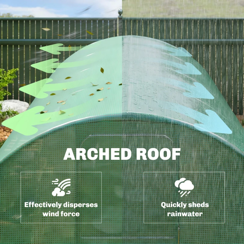 Outsunny Invernadero túnel de jardín 12 m², invernadero túnel 295x400x200cm puerta y 8 ventanas, cubierta PE 140 g/m² verde