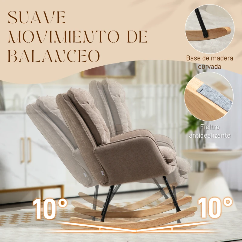 HOMCOM Silla Mecedora con Patas de Madera de Haya y Reposabrazos Mecedora para Lactancia Carga 120 kg para Dormitorio Marrón