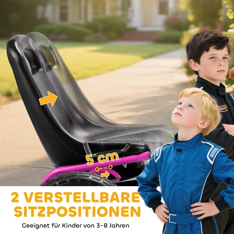 AIYAPLAY Pedal-Gokart für Kinder, höhenverstellbarer Sitz, EVA-Räder, Bremse, Kupplung, 3-8 Jahre, Rosa