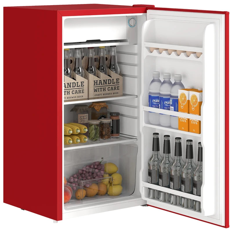 HOMCOM Nevera Pequeña con Congelador 91L Silenciosa Puerta Reversible Temperatura Regulable y Estantes Ajustables Rojo