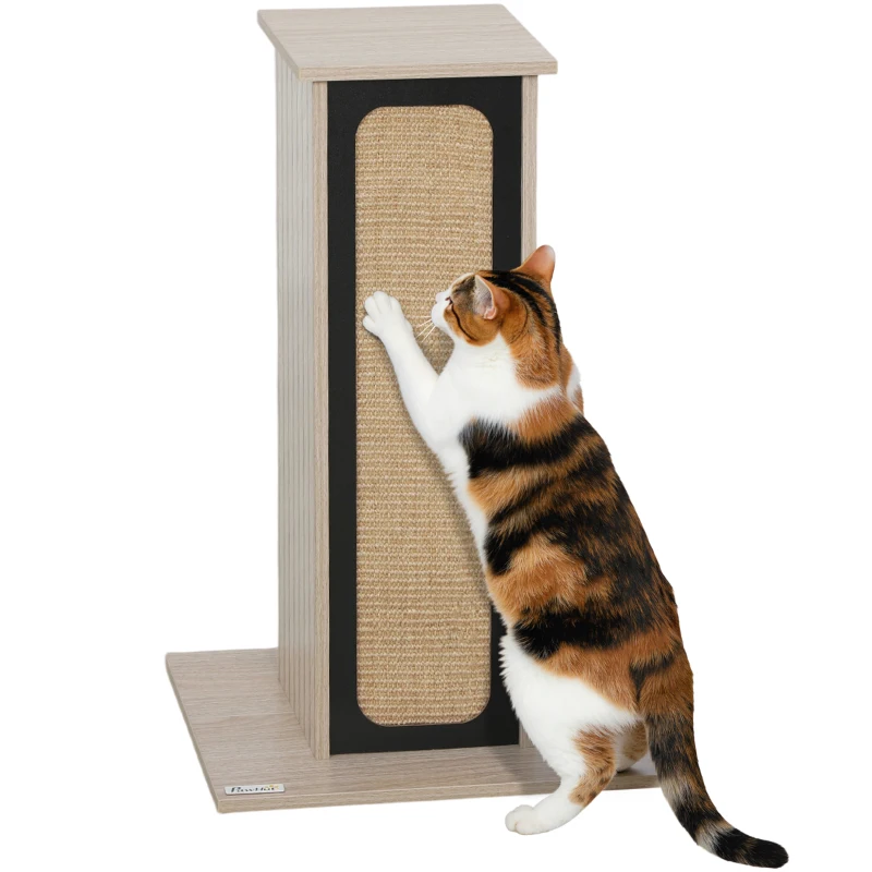 PawHut 63cm Cat Scratching Post, Cat Scratcher with Replaceable Scratching Board, Top Perch, Sisal Scratch Mat, Oak