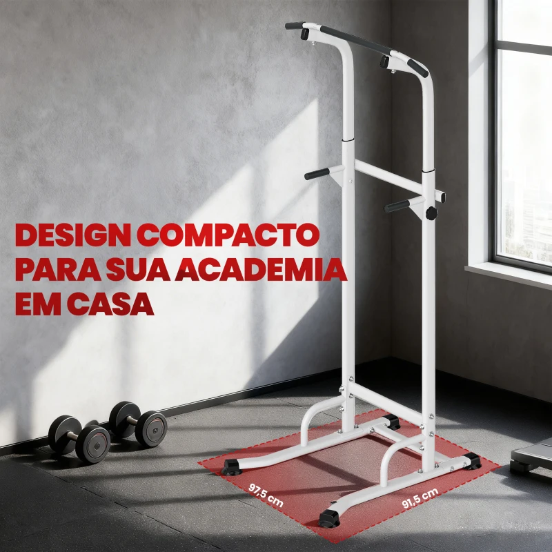 SPORTNOW Barra de Elevações com Altura Ajustável 176,5-227 cm Resistente Máquina de Elevações Multifuncional  Branco