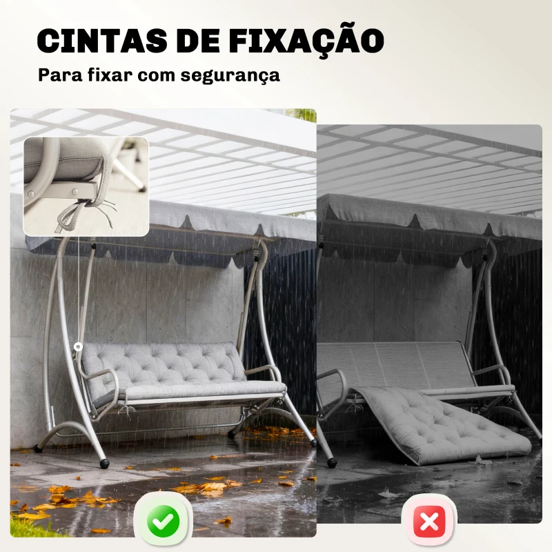 Outsunny Almofada para Banco de Jardim com Encosto Enchimento Espesso e Fitas de Fixação para Interior e Exterior 150x98x8 cm Cinza