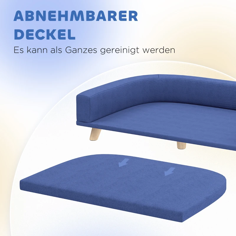 PawHut Hundebett Hundesofa Haustiersofa, Eukolyptusholz, 98 x 67 x 25 cm, Blau