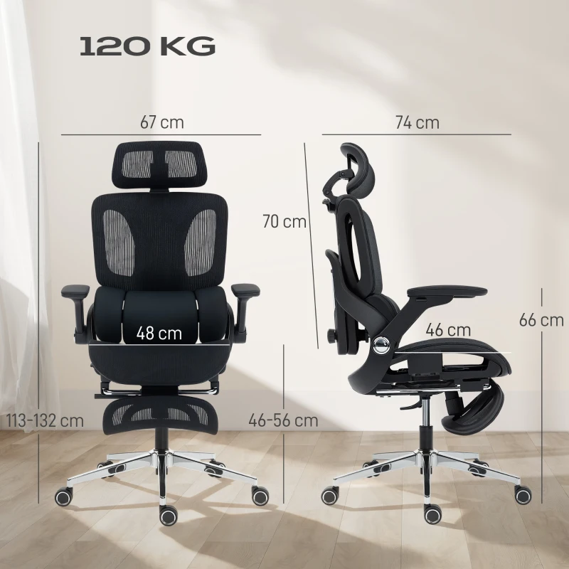 HOMCOM Silla de Escritorio de Malla con Reposapiés Respaldo Reclinable Soporte Lumbar Reposabrazos y Reposacabezas Ajustable