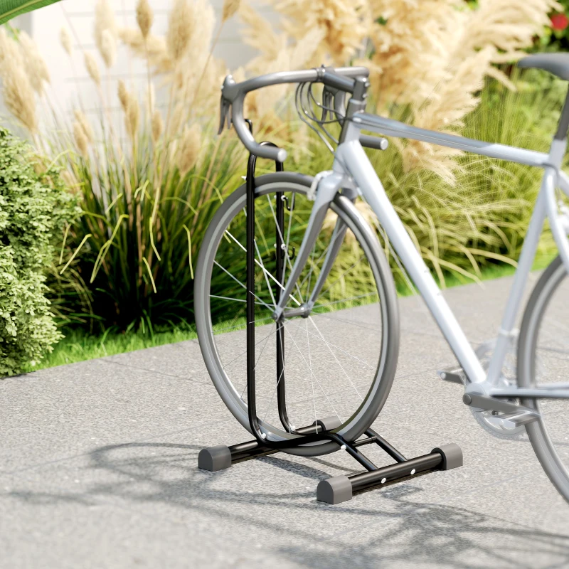 SPORTNOW Aparcamiento para Bicicletas Vertical y Horizontal con Ganchos Ajustables para Bicicletas de 24-29 Pulgadas y 700 C Negro