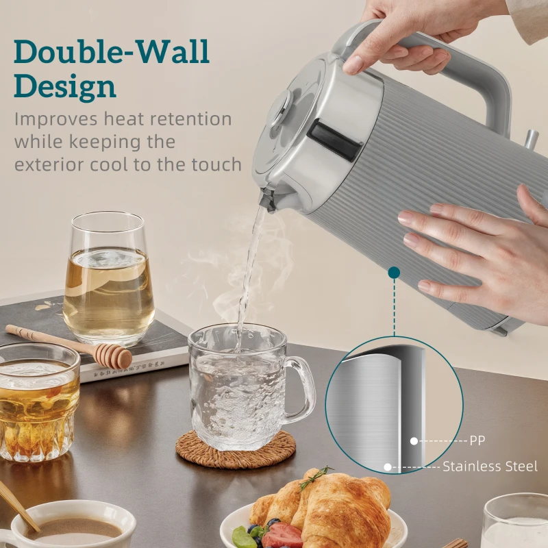 HOMCOM Electric Stainless Steel Kettle and Toaster Set, 3000W 1.7L UK Strix Thermostat Fast Boil Kettle w/ Limescale Filter, Cool Touch Body, 4 Slice Toaster with 7 Browning Levels, Crumb Tray, Taupe