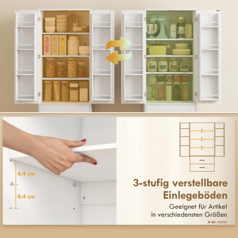 HOMCOM 159 cm Küchenschrank, verstellbare Regale, 2 Schublade, für Küche, Esszimmer, Spanplatte, MDF, Weiß