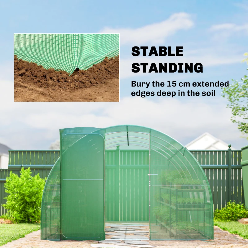 Outsunny Invernadero túnel de jardín 12 m², invernadero túnel 295x400x200cm puerta y 8 ventanas, cubierta PE 140 g/m² verde