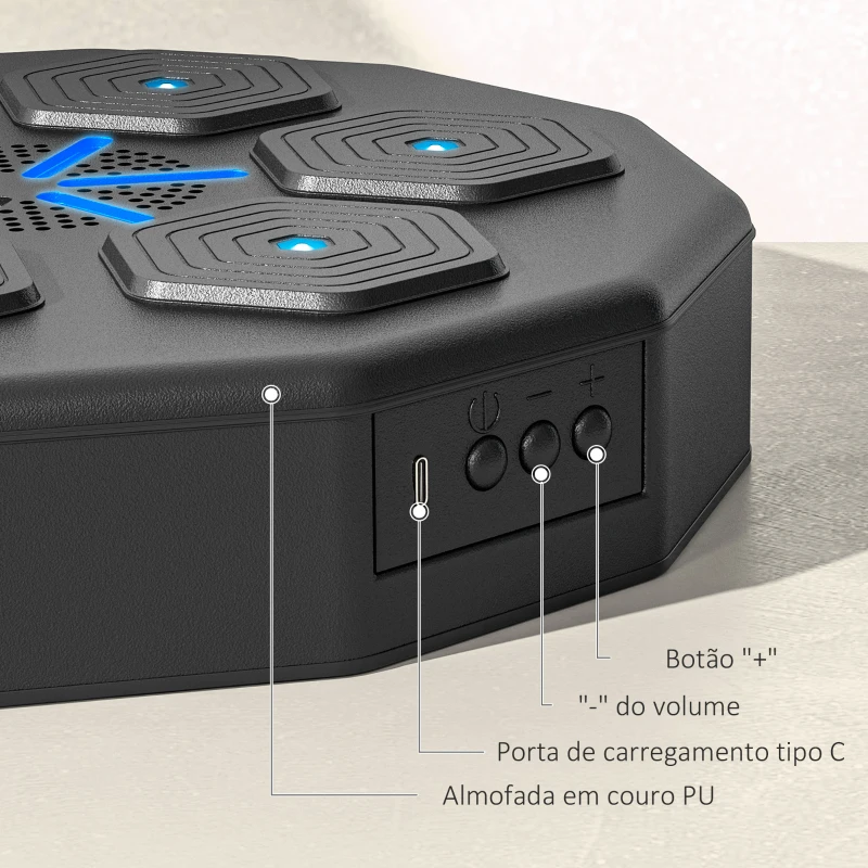 SPORTNOW Máquina de Boxe Musical de Parede com Bluetooth e Luzes LED para Adultos e Crianças, Ideal para Casa ou Ginásio, Cor Preta