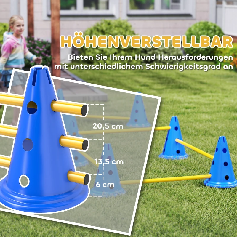 PawHut Agility Set Hunde 6-teiliges Agility-Ausrüstung für Hundetraining Steckhürdenset mit 12 Kegel 6 Hürden Tragetasche