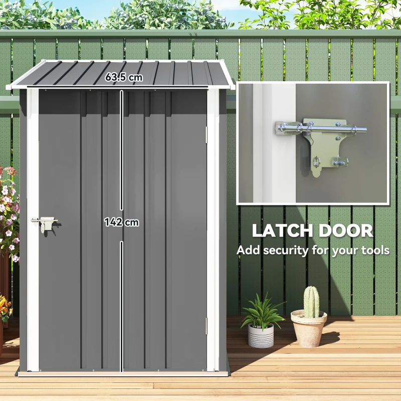 Outsunny 3.3 x 3.4ft Lean To Steel Garden Shed, with Locking Door - Grey