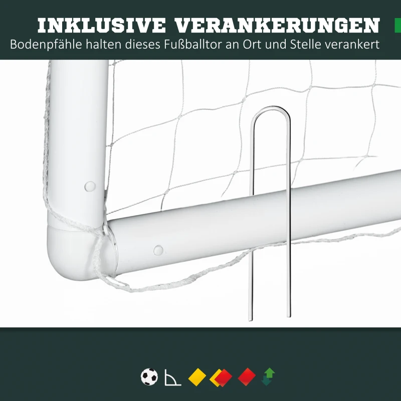 SPORTNOW Fußballtor, robustes Netz, Kunststoff-Rahmen, Heringe, 300L x 120B x 200H cm, Weiß