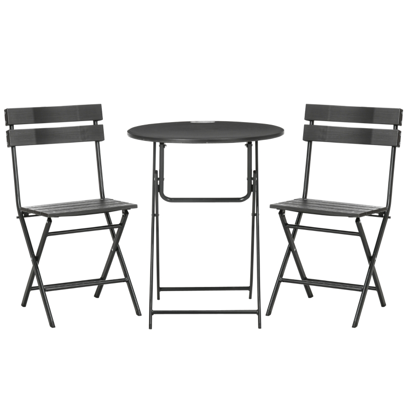 Outsunny Set da Giardino 3 Pezzi con 2 Sedie e Tavolo Pieghevoli in Acciaio e HDPE, Grigio Scuro