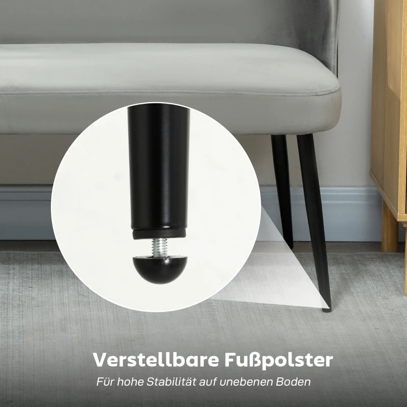 HOMCOM 2-Sitzer-Sofa, moderne Polstercouch mit Metall- und Holzrahmen, samtartiger Stoffbezug, Grau