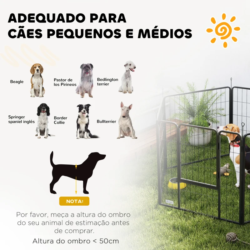 PawHut Parque para Cães 6 Painéis de 80 cm de Altura Cercas para Cães de Aço Dobrável com Porta para Interior e Exterior Preto