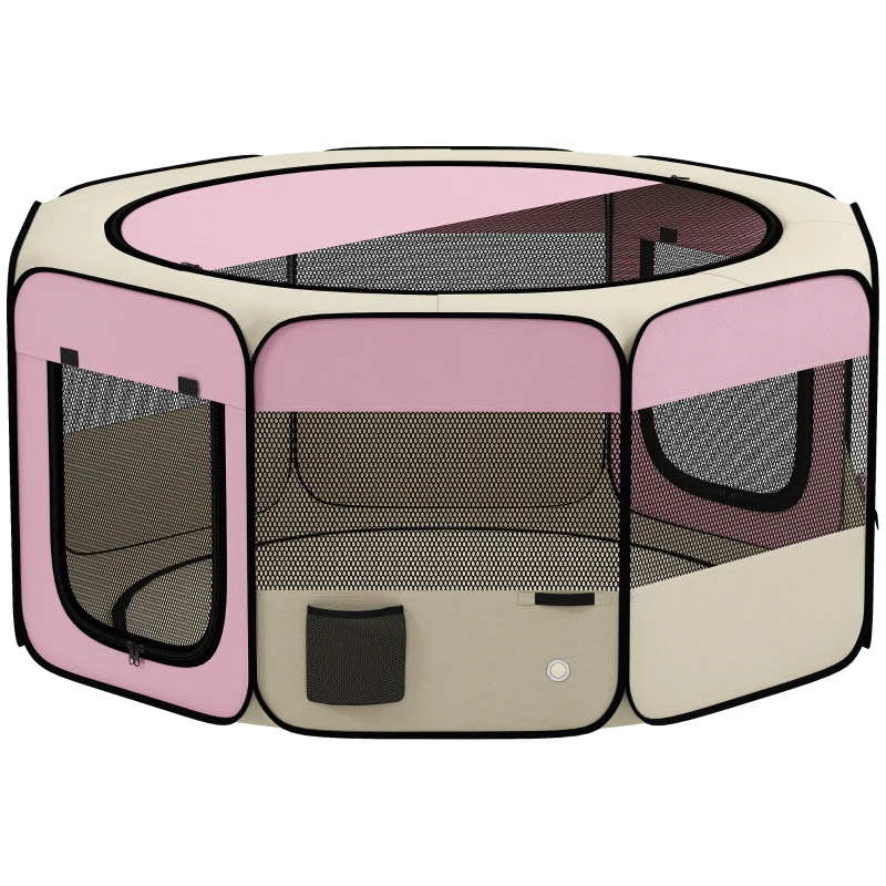 PawHut Recinto Pieghevole per Cani e Gatti, Recinto Portatile per Piccoli Animali Impermeabile in Tessuto Oxford Ø120x58cm Rosa