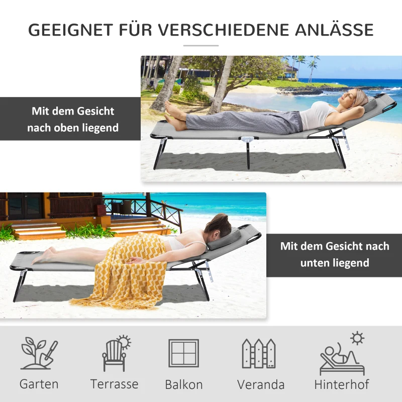 Outsunny Sonnenliege mit Gesichtsloch & Kissen, klappbar, wasserabweisender Bezug, Metallrahmen, Dunkelgrau