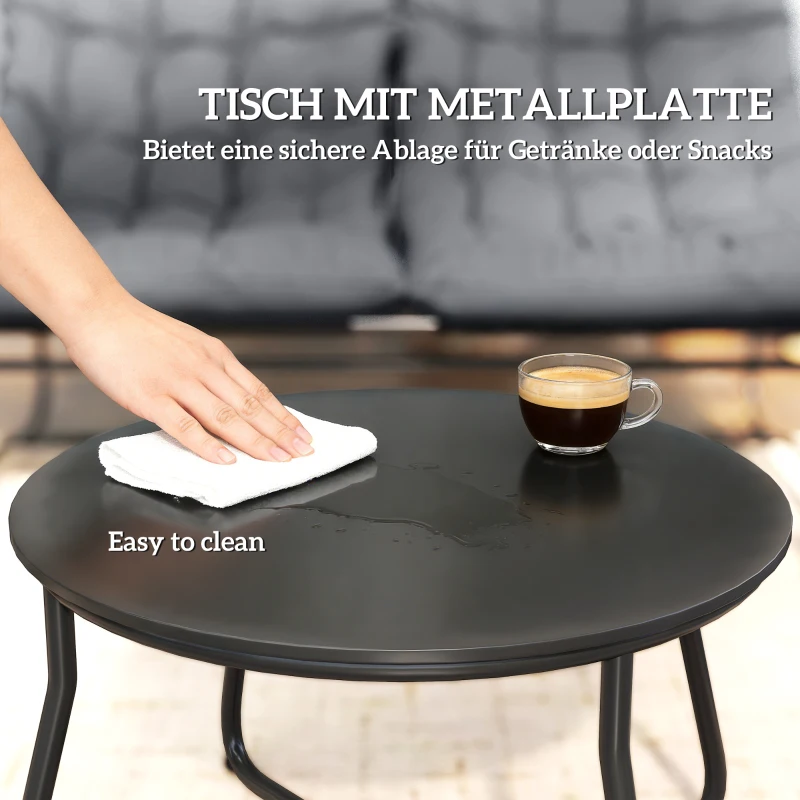 Outsunny 4-Sitzer Gartenmöbel-Set, 2 Stühle, 1 Doppel-Sofa, 1 Tisch, dicke Kissen, Stahlrahmen, für Terrasse, Grau