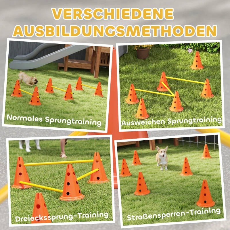 PawHut Agility Set Hunde 3-teiliges Agility-Ausrüstung für Hundetraining Steckhürdenset mit 6 Kegel 3 Hürden Tragetasche