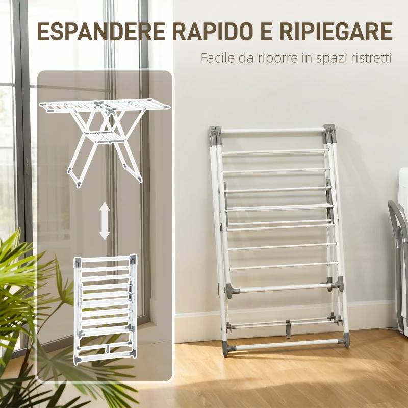 HOMCOM Stendibiancheria a 2 Livelli Regolabile su 4 Altezze, in Metallo e Plastica, 156.5x61.5x97 cm, Bianco
