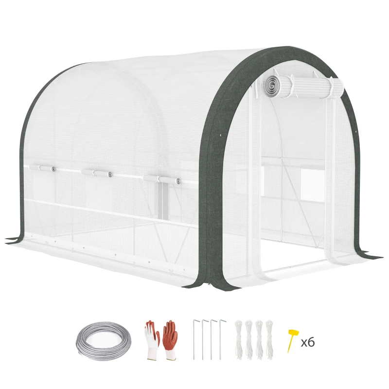 Outsunny 3 x 2(m) Walk-In Tunnel Greenhouse, with Accessories - White
