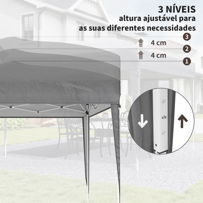 Outsunny Tenda Dobrável 3x3 m Tenda Pop-up de Jardim com Altura Ajustável e Saco de Transporte Tecido Oxford 210D Anti-UV Cinzento