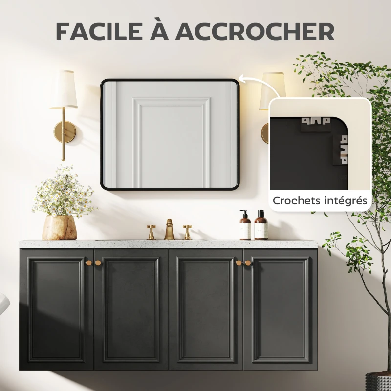 HOMCOM Miroir mural rectangulaire 50 x 40 cm, miroir décoratif moderne avec cadre en métal pour salon, entrée, couloir, noir