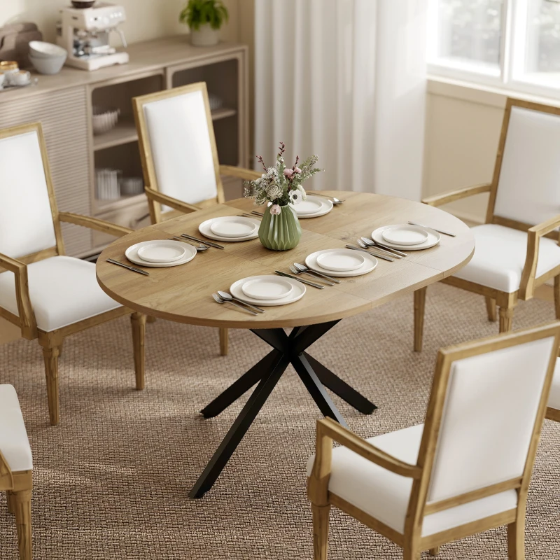 HOMCOM Table à manger extensible ovale pour 4 à 6 personnes, table de cuisine avec rallonge 100-135 cm, effet bois naturel