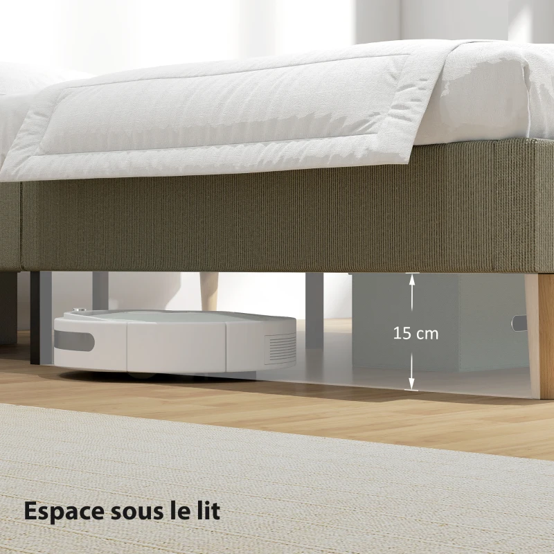 HOMCOM Cadre de lit 140 x 190 cm avec sommier à lattes en bois, lit double rembourré en velours côtelé, gris