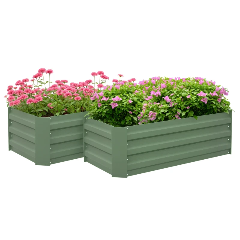 Outsunny Conjunto de 2 Caixas de Plantio de Aço Caixa de Plantio Quadrada para Cultivos de Plantas Flores Pátio Exterior 100x50x30 cm Verde